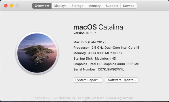 Apple Mac Mini MD387LL/A - Intel i5 / 4GB Ram / 500GB HDD / OS Catalina
