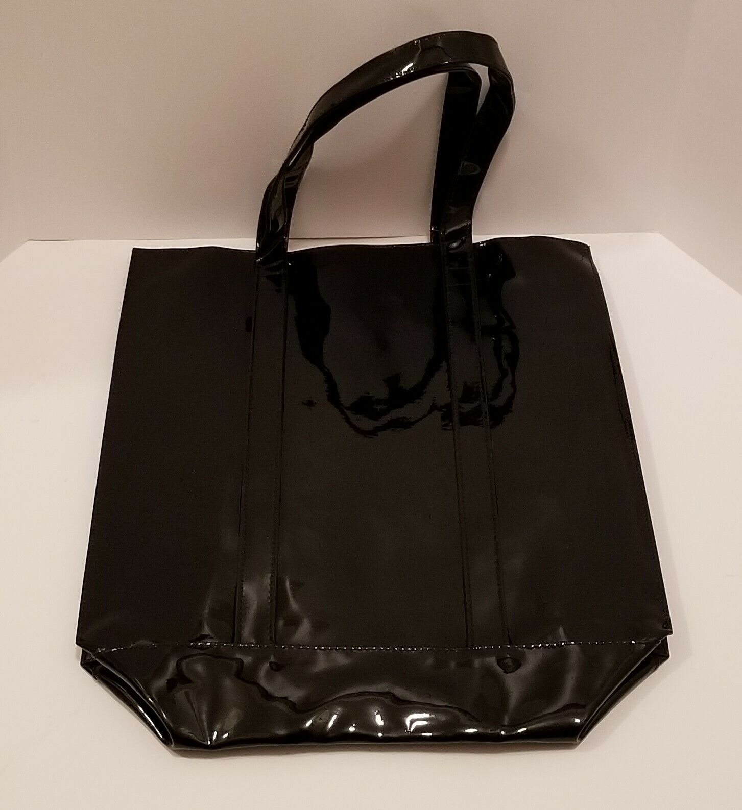 Twelve NYC Glossy Black Patent Faux Leather Tote Shopper Gift Bag/Purse - Rekes Sales