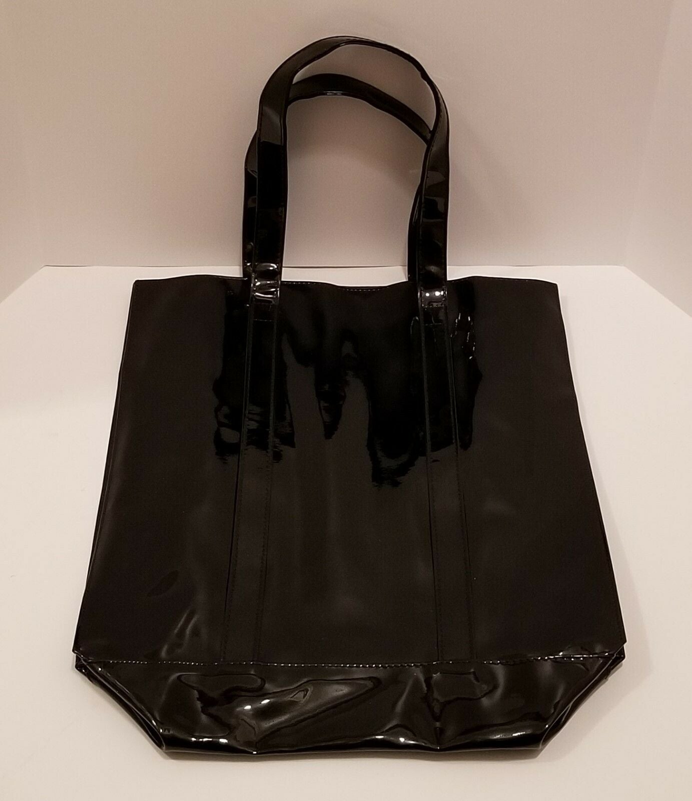 Twelve NYC Glossy Black Patent Faux Leather Tote Shopper Gift Bag/Purse - Rekes Sales