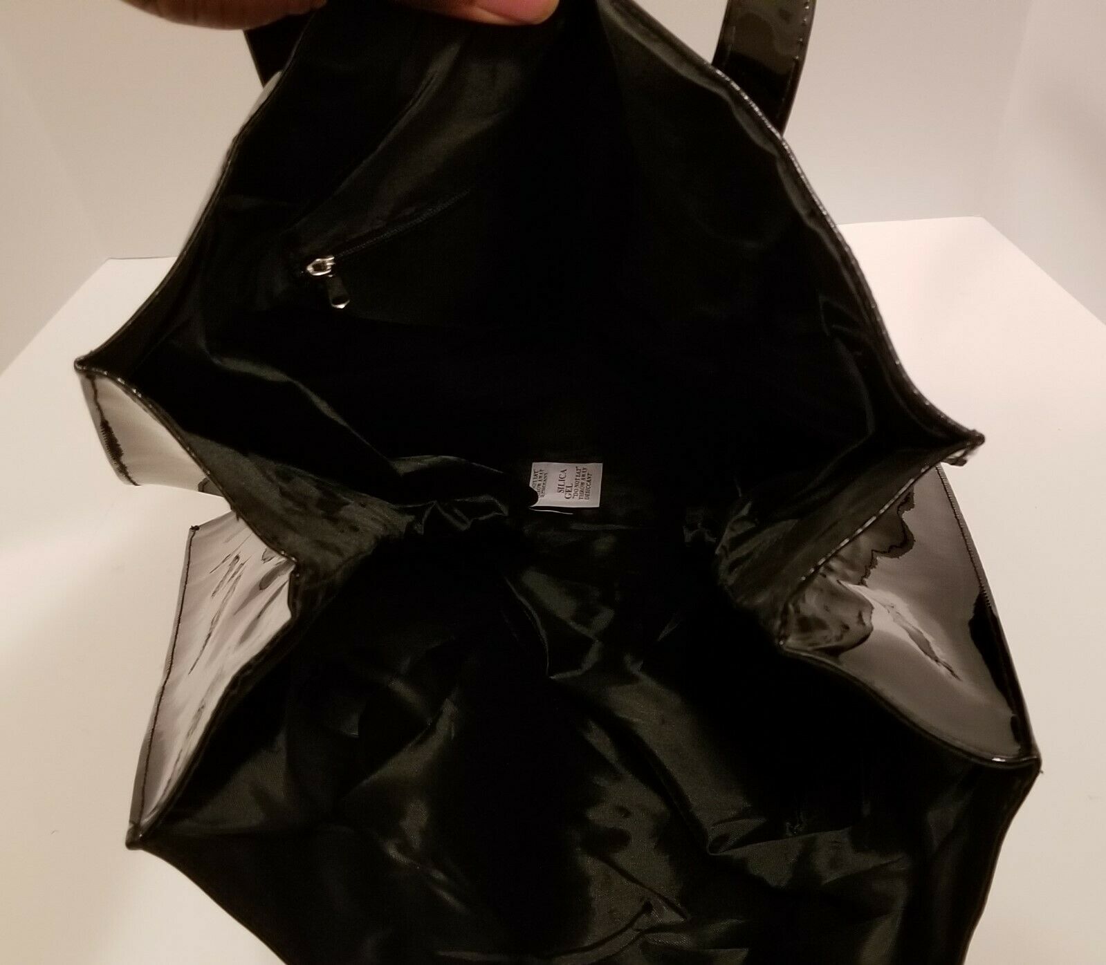 Twelve NYC Glossy Black Patent Faux Leather Tote Shopper Gift Bag/Purse - Rekes Sales
