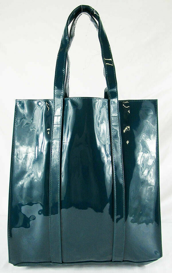Twelve NYC Glossy Black Patent Faux Leather Tote Shopper Gift Bag/Purse - Rekes Sales