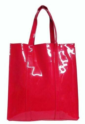 Twelve NYC Glossy Black Patent Faux Leather Tote Shopper Gift Bag/Purse - Rekes Sales
