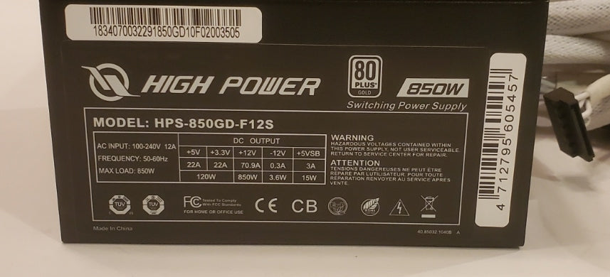 High Power 850W 80 Plus Gold Power Supply