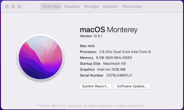 Apple Mac Mini MGEN2LL/A - Intel i5 / 8GB Ram / 500GB SSD / OS Monterey