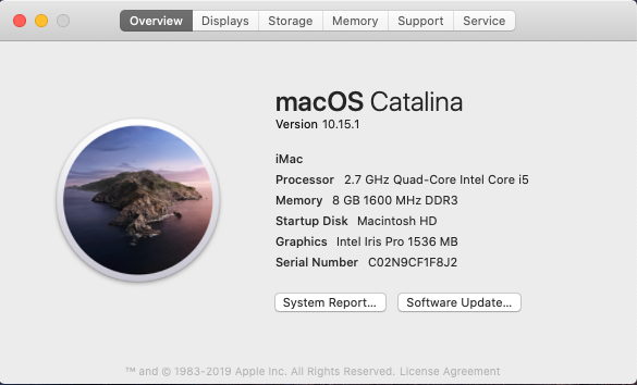 21.5" iMac ME086LL/A Intel Core i5 / 8GB Ram / 1TB HDD / OS Catalina